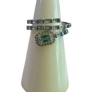 Bomb Party Wrap Style Ring - Rhodium Plated - Blue Stones - Size 5